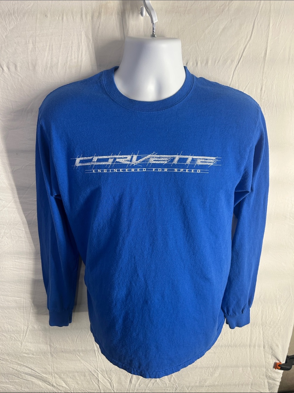 Gildan Royal Blue Long Sleeve Tee with White Corvette Graphic